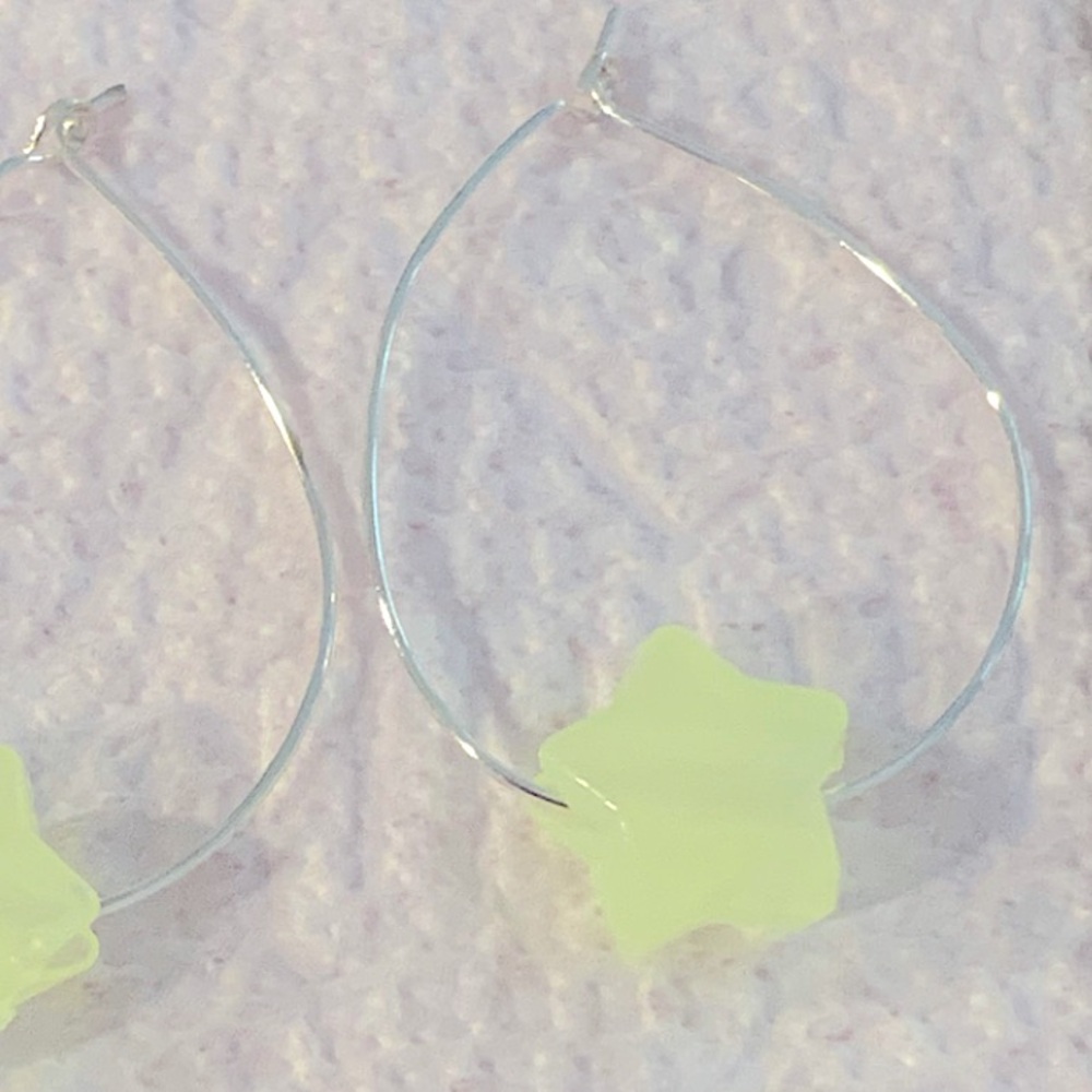 HANDMADE Teardrop Hoop Earrings Sterling Silver Luminous Star bead yello… - Picture 2 of 10